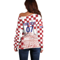 Croatia Football 2025 Custom Off Shoulder Sweater White Hrvatska Kockasti - Pula Arena