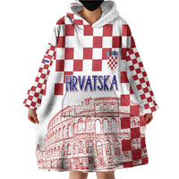 Croatia Football 2025 Custom Wearable Blanket Hoodie White Hrvatska Kockasti - Pula Arena