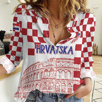 Croatia Football 2025 Custom Women Casual Shirt White Hrvatska Kockasti - Pula Arena