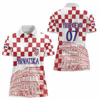 Croatia Football 2025 Custom Women Polo Shirt White Hrvatska Kockasti - Pula Arena