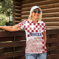 Croatia Football 2025 Custom Women Polo Shirt White Hrvatska Kockasti - Pula Arena