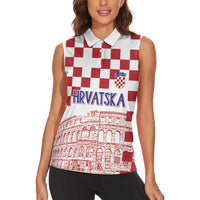 Croatia Football 2025 Custom Women Sleeveless Polo Shirt White Hrvatska Kockasti - Pula Arena