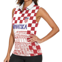 Croatia Football 2025 Custom Women Sleeveless Polo Shirt White Hrvatska Kockasti - Pula Arena