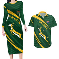 Personalized South Africa Rugby Bokke Couples Matching Long Sleeve Bodycon Dress and Hawaiian Shirt Minimalism Style
