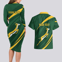 Personalized South Africa Rugby Bokke Couples Matching Long Sleeve Bodycon Dress and Hawaiian Shirt Minimalism Style