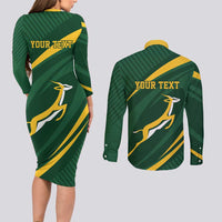 Personalized South Africa Rugby Bokke Couples Matching Long Sleeve Bodycon Dress and Long Sleeve Button Shirt Minimalism Style