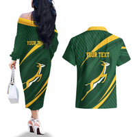 Personalized South Africa Rugby Bokke Couples Matching Off The Shoulder Long Sleeve Dress and Hawaiian Shirt Minimalism Style