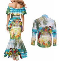 It's 5 o'clock Somewhere Couples Matching Mermaid Dress and Long Sleeve Button Shirt Beach Party - Wonder Print Shop