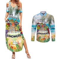 It's 5 o'clock Somewhere Couples Matching Summer Maxi Dress and Long Sleeve Button Shirt Beach Party - Wonder Print Shop