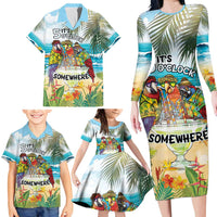 It's 5 o'clock Somewhere Family Matching Long Sleeve Bodycon Dress and Hawaiian Shirt Beach Party - Wonder Print Shop