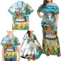 It's 5 o'clock Somewhere Family Matching Off Shoulder Maxi Dress and Hawaiian Shirt Beach Party - Wonder Print Shop