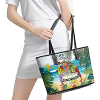 It's 5 o'clock Somewhere Leather Tote Bag Beach Party - Wonder Print Shop