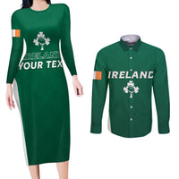 Personalised Ireland Rugby Couples Matching Long Sleeve Bodycon Dress and Long Sleeve Button Shirts World Cup 2023 GO Shamrocks LT7 - Wonder Print Shop