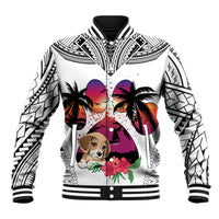 Polynesian Baseball Jacket Dog Lover With Beagle - Sunset At The Beach White Ver LT7 - Wonder Print Shop