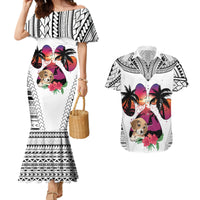 Polynesian Couples Matching Mermaid Dress and Hawaiian Shirt Dog Lover With Beagle - Sunset At The Beach White Ver LT7 - Wonder Print Shop