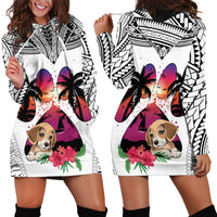 Polynesian Hoodie Dress Dog Lover With Beagle - Sunset At The Beach White Ver - Wonder Print Shop