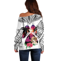 Polynesian Off Shoulder Sweater Dog Lover With Beagle - Sunset At The Beach White Ver - Wonder Print Shop