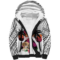 Polynesian Sherpa Hoodie Dog Lover With Beagle - Sunset At The Beach White Ver - Wonder Print Shop