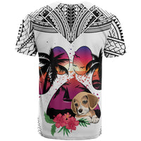 Polynesian T Shirt Dog Lover With Beagle - Sunset At The Beach White Ver - Wonder Print Shop