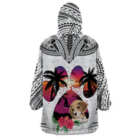 Polynesian Wearable Blanket Hoodie Dog Lover With Beagle - Sunset At The Beach White Ver - Wonder Print Shop