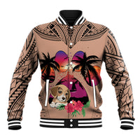 Polynesian Baseball Jacket Dog Lover With Beagle - Sunset At The Beach Brown Ver LT7 - Wonder Print Shop