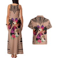 Polynesian Couples Matching Tank Maxi Dress and Hawaiian Shirt Dog Lover With Beagle - Sunset At The Beach Brown Ver LT7 - Wonder Print Shop