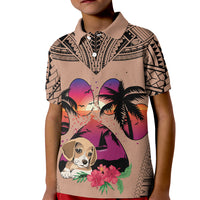 Polynesian Kid Polo Shirt Dog Lover With Beagle - Sunset At The Beach Brown Ver - Wonder Print Shop
