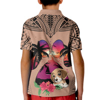Polynesian Kid Polo Shirt Dog Lover With Beagle - Sunset At The Beach Brown Ver - Wonder Print Shop