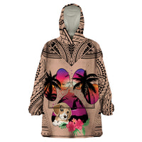 Polynesian Wearable Blanket Hoodie Dog Lover With Beagle - Sunset At The Beach Brown Ver - Wonder Print Shop