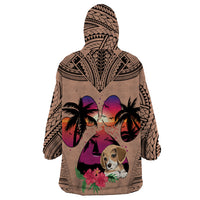 Polynesian Wearable Blanket Hoodie Dog Lover With Beagle - Sunset At The Beach Brown Ver - Wonder Print Shop