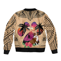 Polynesian Bomber Jacket Dog Lover With Border Collie - Sunset At The Beach LT7 - Wonder Print Shop