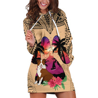 Polynesian Hoodie Dress Dog Lover With Border Collie - Sunset At The Beach - Wonder Print Shop