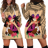 Polynesian Hoodie Dress Dog Lover With Border Collie - Sunset At The Beach - Wonder Print Shop