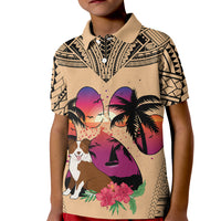 Polynesian Kid Polo Shirt Dog Lover With Border Collie - Sunset At The Beach - Wonder Print Shop