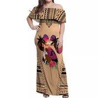 Polynesian Off Shoulder Maxi Dress Dog Lover With Border Collie - Sunset At The Beach - Wonder Print Shop