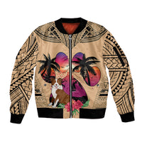 Polynesian Sleeve Zip Bomber Jacket Dog Lover With Border Collie - Sunset At The Beach - Wonder Print Shop