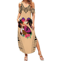 Polynesian Summer Maxi Dress Dog Lover With Border Collie - Sunset At The Beach - Wonder Print Shop