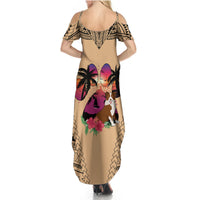 Polynesian Summer Maxi Dress Dog Lover With Border Collie - Sunset At The Beach - Wonder Print Shop