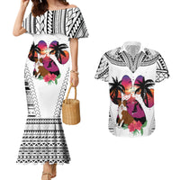 Polynesian Couples Matching Mermaid Dress and Hawaiian Shirt Dog Lover With Border Collie - Sunset At The Beach White Ver LT7 - Wonder Print Shop
