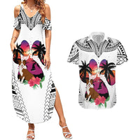 Polynesian Couples Matching Summer Maxi Dress and Hawaiian Shirt Dog Lover With Border Collie - Sunset At The Beach White Ver LT7 - Wonder Print Shop