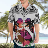 Polynesian Hawaiian Shirt Dog Lover With Border Collie - Sunset At The Beach White Ver - Wonder Print Shop