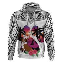 Polynesian Hoodie Dog Lover With Border Collie - Sunset At The Beach White Ver - Wonder Print Shop