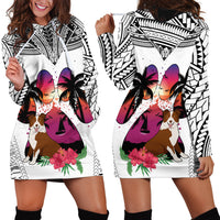 Polynesian Hoodie Dress Dog Lover With Border Collie - Sunset At The Beach White Ver - Wonder Print Shop