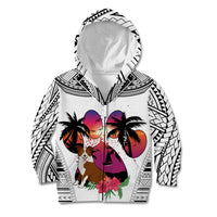 Polynesian Kid Hoodie Dog Lover With Border Collie - Sunset At The Beach White Ver - Wonder Print Shop