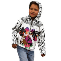 Polynesian Kid Hoodie Dog Lover With Border Collie - Sunset At The Beach White Ver - Wonder Print Shop