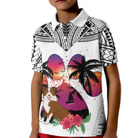 Polynesian Kid Polo Shirt Dog Lover With Border Collie - Sunset At The Beach White Ver - Wonder Print Shop