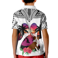 Polynesian Kid Polo Shirt Dog Lover With Border Collie - Sunset At The Beach White Ver - Wonder Print Shop