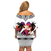 Polynesian Off Shoulder Short Dress Dog Lover With Border Collie - Sunset At The Beach White Ver - Wonder Print Shop