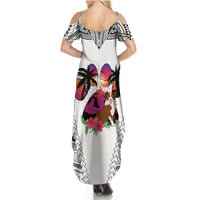 Polynesian Summer Maxi Dress Dog Lover With Border Collie - Sunset At The Beach White Ver - Wonder Print Shop