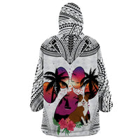 Polynesian Wearable Blanket Hoodie Dog Lover With Border Collie - Sunset At The Beach White Ver - Wonder Print Shop